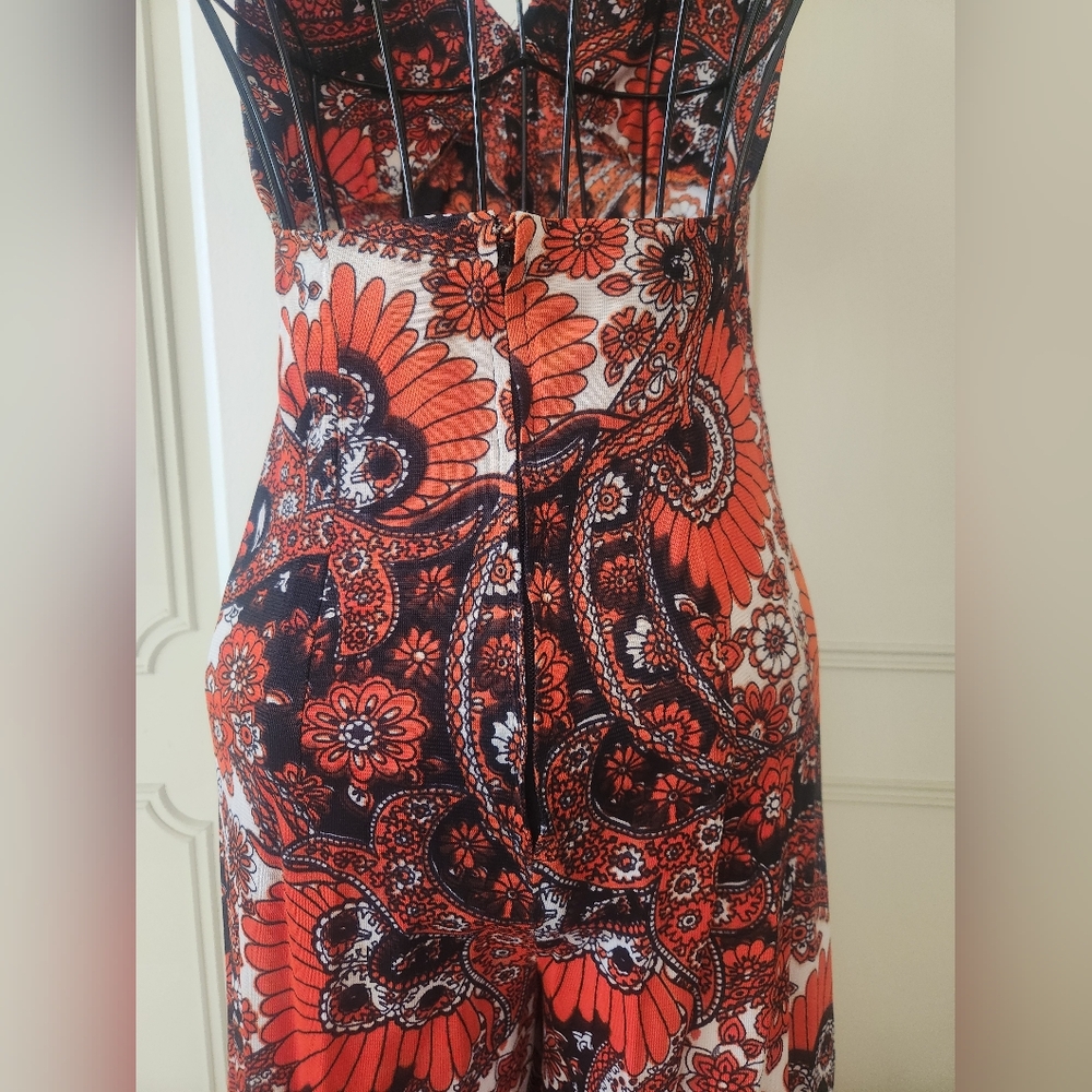 Vintage Orange And Black Paisley Jumpsuit - Picture 6 of 7